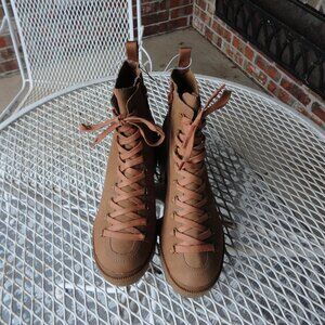 SCHUTZ "Xayane" Women's Combat Brown Suede Chunky Heel Boots Size 9.5 B